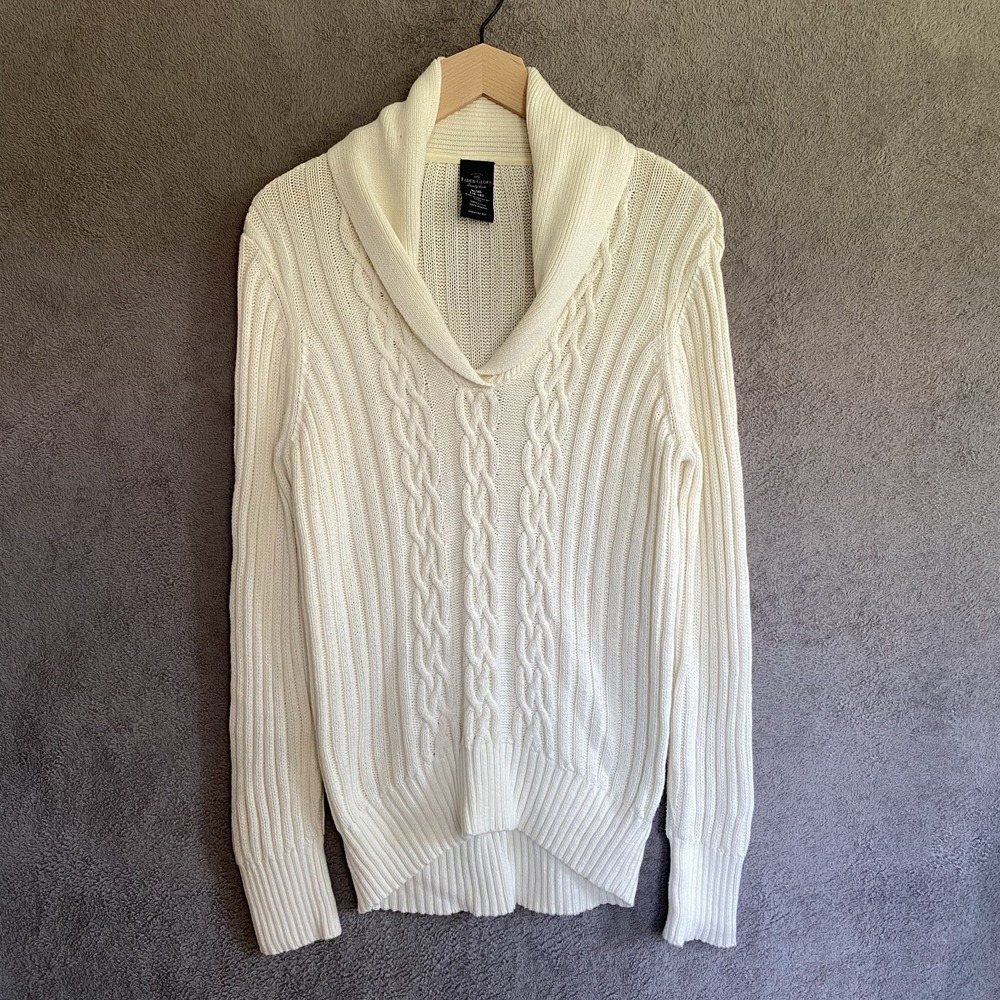 Vtg Faded Glory Womens Shawl Collar Cable Knit Sweater Size XL Preppy Fisherman